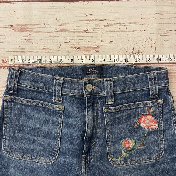Polo Ralph Lauren Embroidered Floral Flare Denim Jeans Size 29 Inseam 32" - Picture 9 of 15